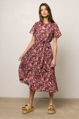 Mary Anne Floral Midi Dress In Brown - Final Sale