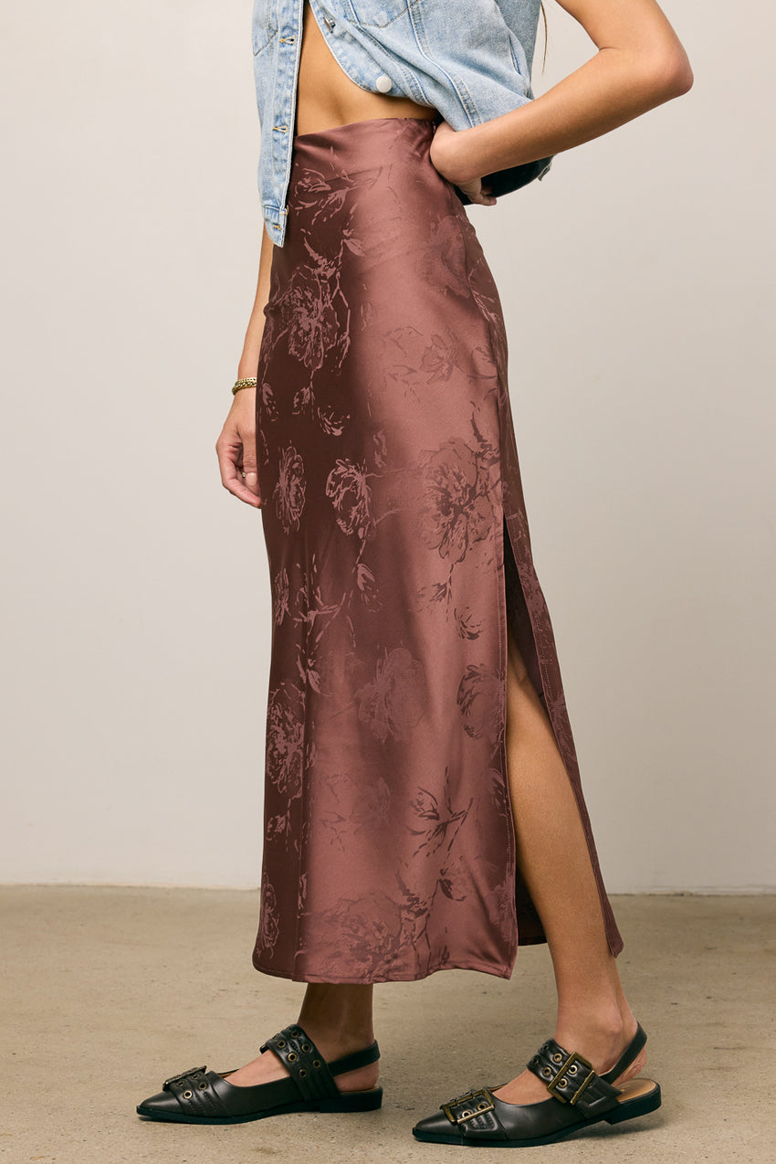 Ellie Floral Maxi Skirt in Brown - FINAL SALE