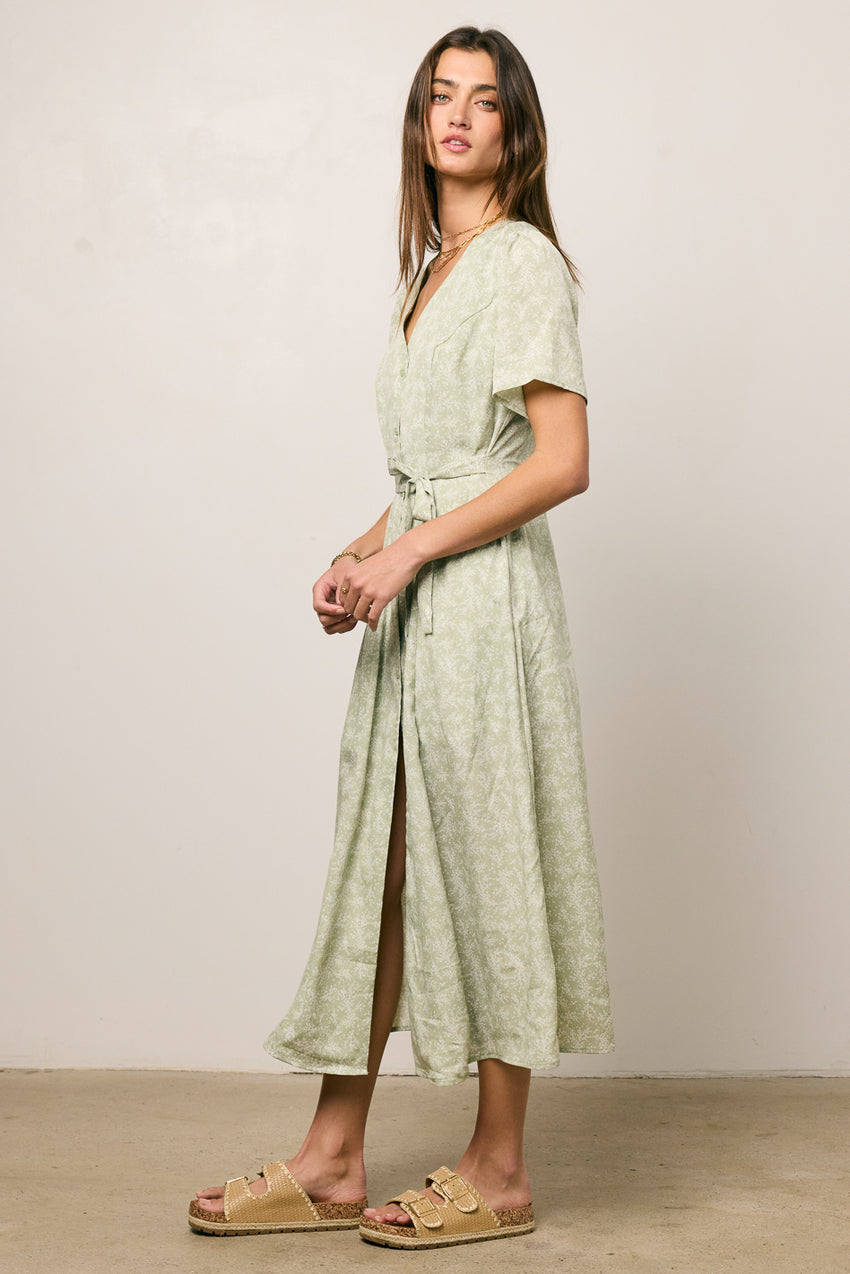 Kade Floral Midi Dress In Sage - Final Sale