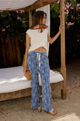 Alanna Embroidered Pants In Blue - Final Sale