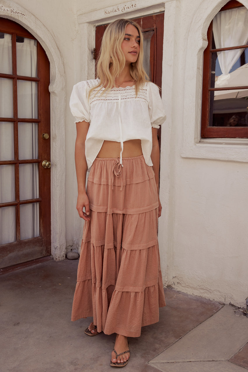 Rain Striped Maxi Skirt In Rust - Final Sale