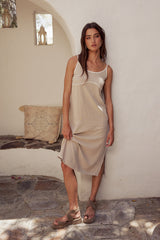 Joanna Contrast Midi Dress In Taupe - Final Sale