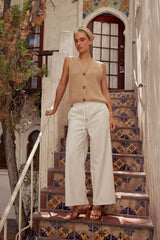 Jenna Striped Wide-Leg Pants In White - Final Sale