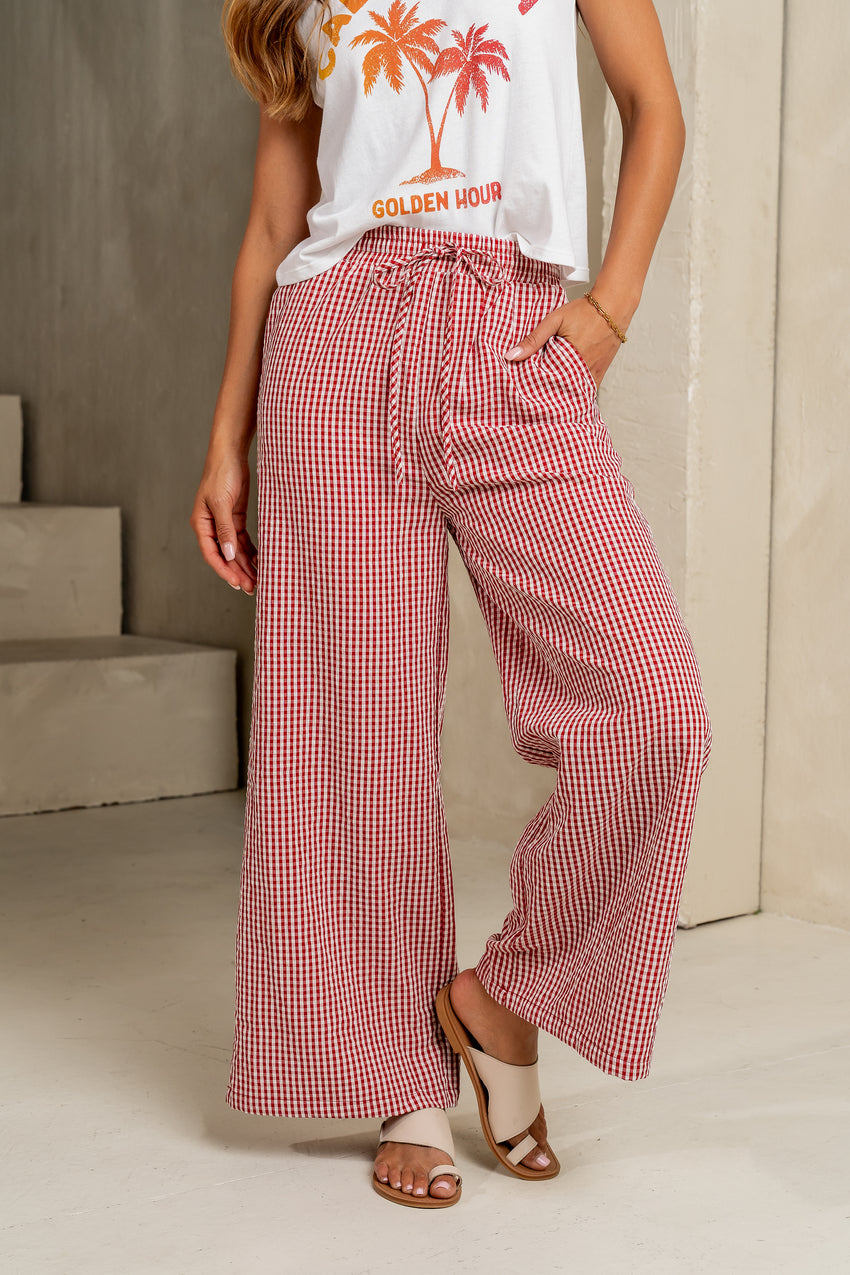 Ada Gingham Wide Leg Pants in Red - FINAL SALE