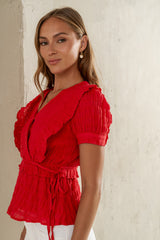 Holly Textured Blouse In Red - Final Sale