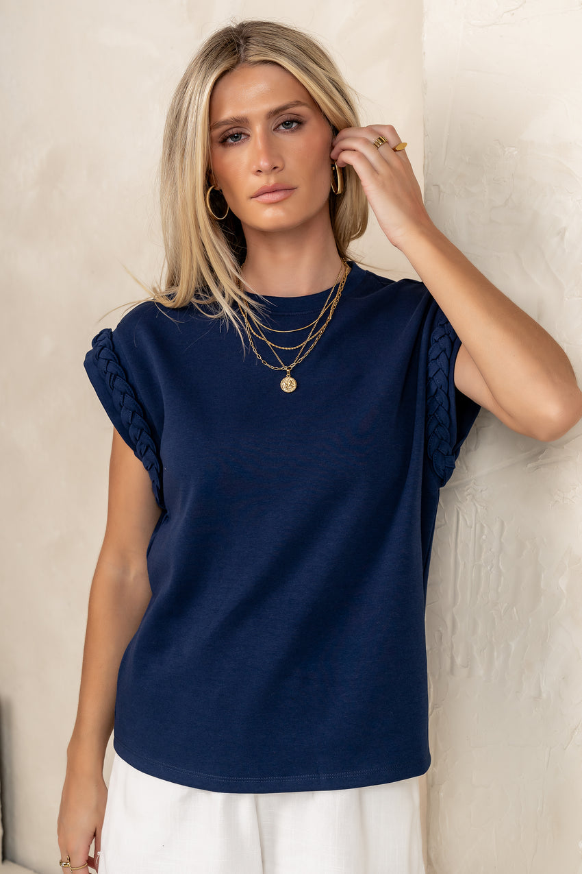 Tessa Knit Top In Navy - Final Sale