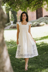 Lane Embroidered Midi Dress In Cream - Final Sale