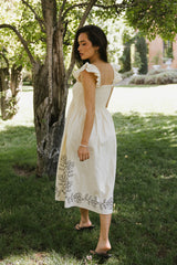 Lane Embroidered Midi Dress In Cream - Final Sale