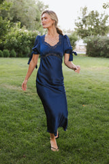 Amanda Lace Trim Maxi Dress In Navy