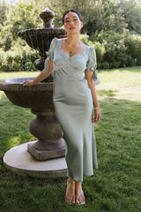 Amanda Lace Trim Maxi Dress In Light Sage - Final Sale