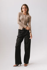 Mia Button Up Top In Taupe - Final Sale