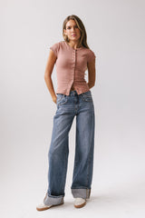 Vestia Button Up Tee In Marsala - Final Sale