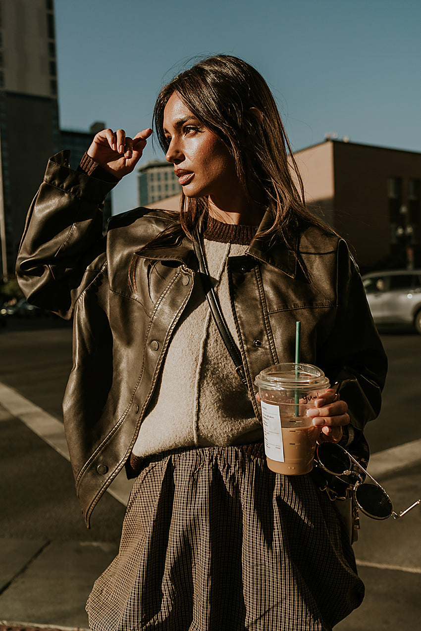 Brecken Vegan Leather Jacket In Brown - Final Sale
