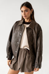 Brecken Vegan Leather Jacket In Brown - Final Sale