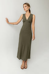 Hailey Lace Trim Maxi Dress In Olive - Final Sale