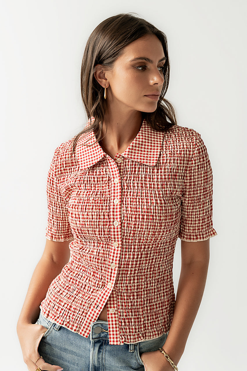 Connie Gingham Blouse in Red - FINAL SALE