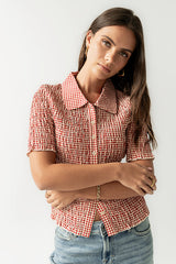 Connie Gingham Blouse In Red - Final Sale