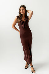 Reese Ruffle Maxi Dress In Red-Brown - Final Sale