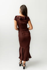 Reese Ruffle Maxi Dress In Red-Brown - Final Sale