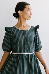 Berlin Corduroy Baby Doll Midi Dress In Green - Final Sale