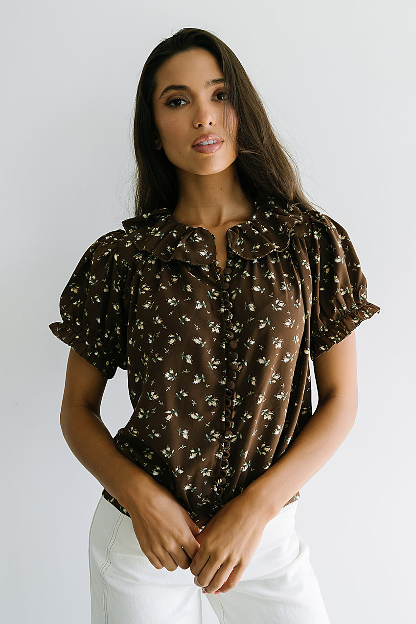 Bennie Collared Blouse In Brown