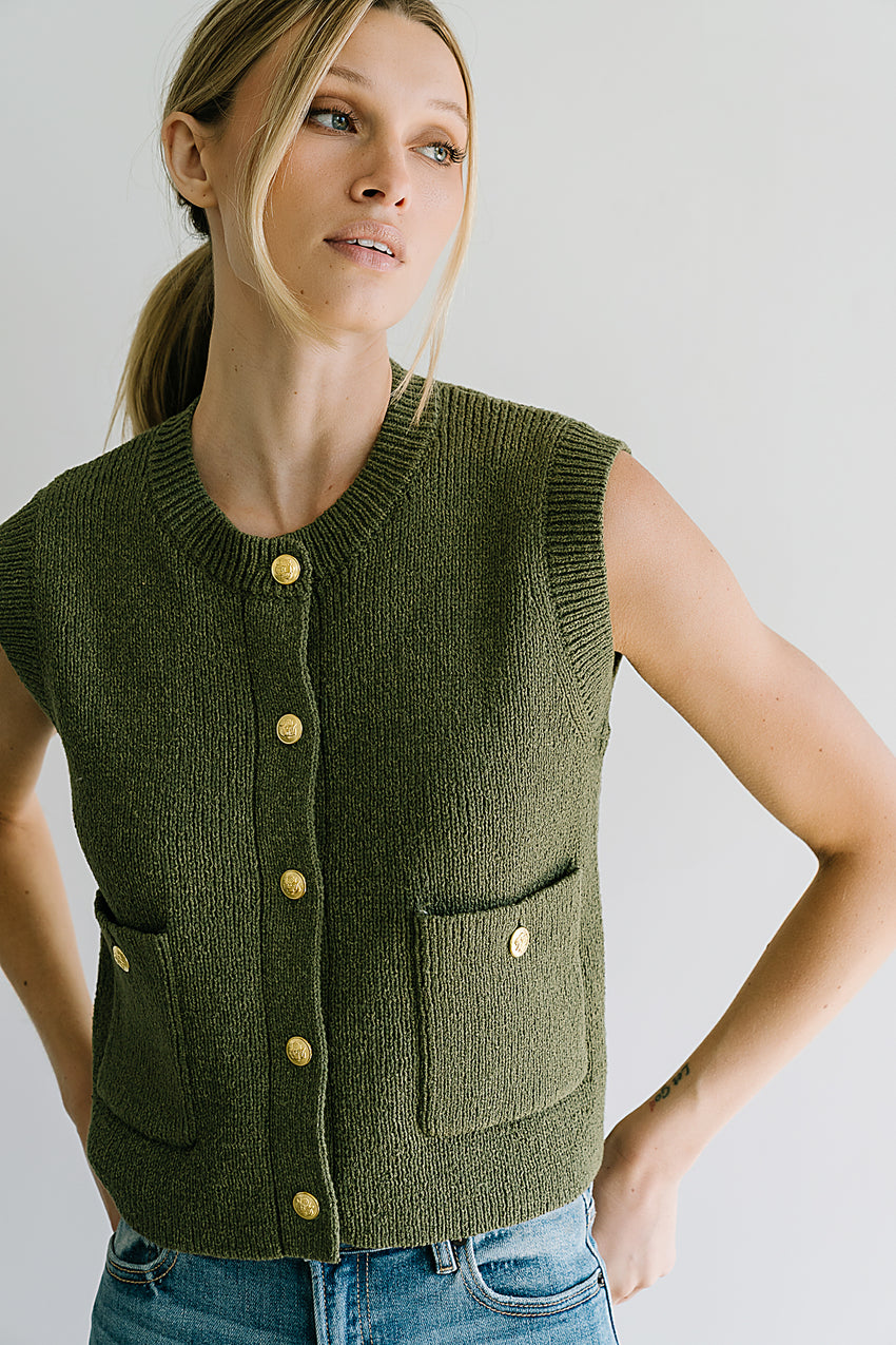 Brooks Knit Vest in Olive - FINAL SALE
