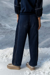 Malinda Mixed Media Baggy Pants In Dark Wash - Final Sale