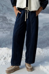 Malinda Mixed Media Baggy Pants In Dark Wash - Final Sale
