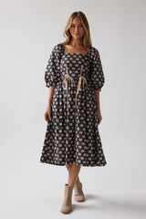Gloria Floral Midi Dress In Black - Final Sale