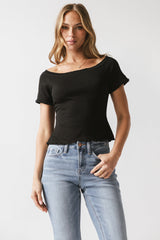 Hannah Lettuce Edge Top in Black - FINAL SALE