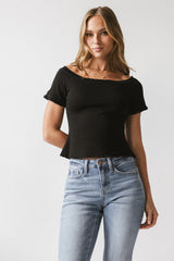 Hannah Lettuce Edge Top In Black - Final Sale