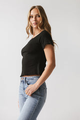 Hannah Lettuce Edge Top In Black - Final Sale