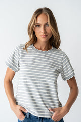 Walker Scalloped Top In Grey - Final Sale