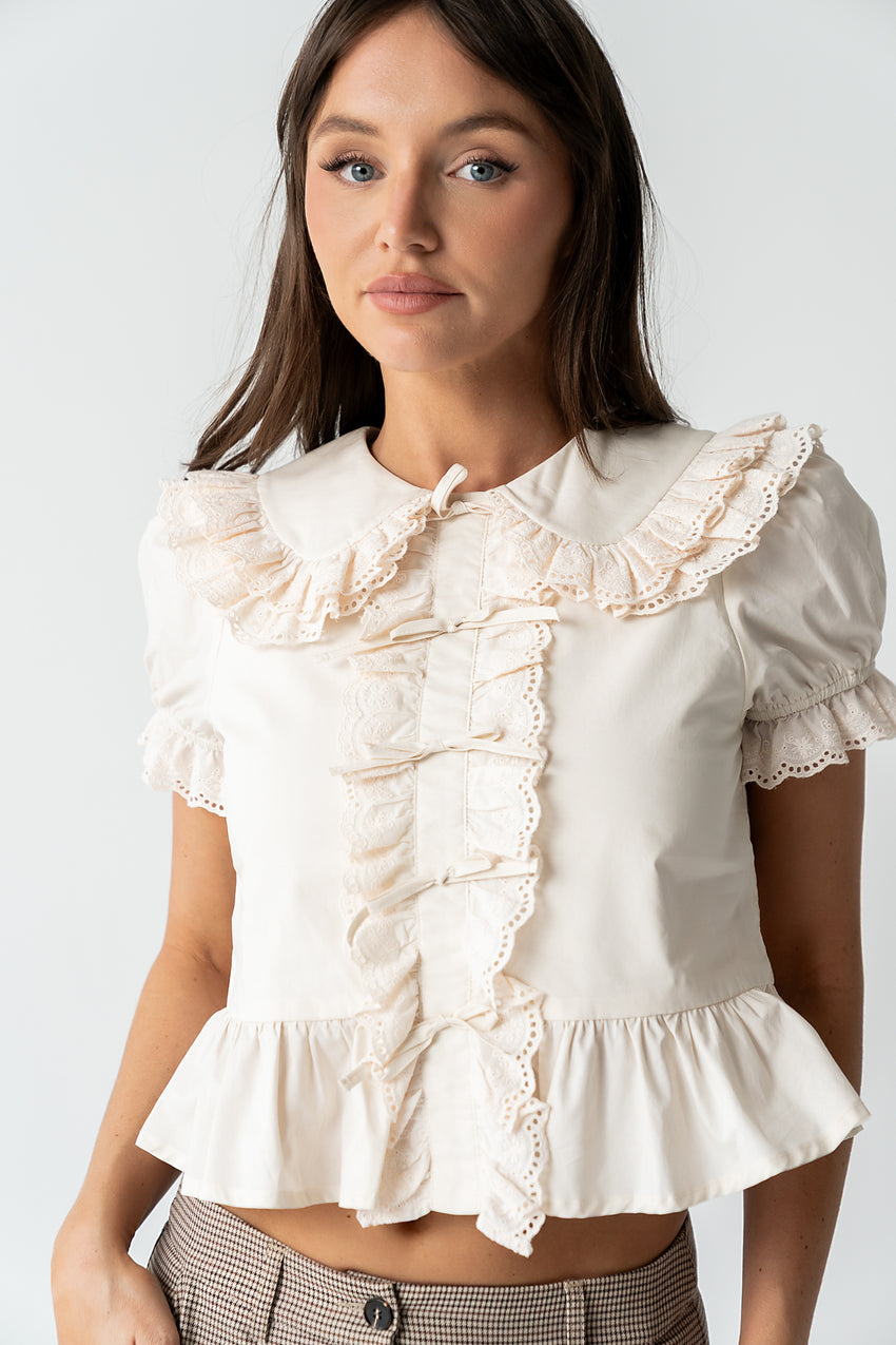 Chrissy Lace Trim Blouse In Cream - Final Sale