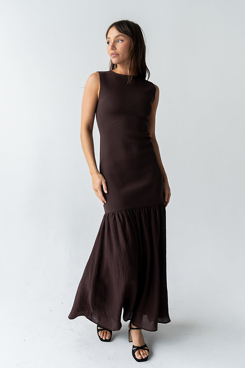 Lindsey Mermaid Maxi Dress In Brown - Final Sale