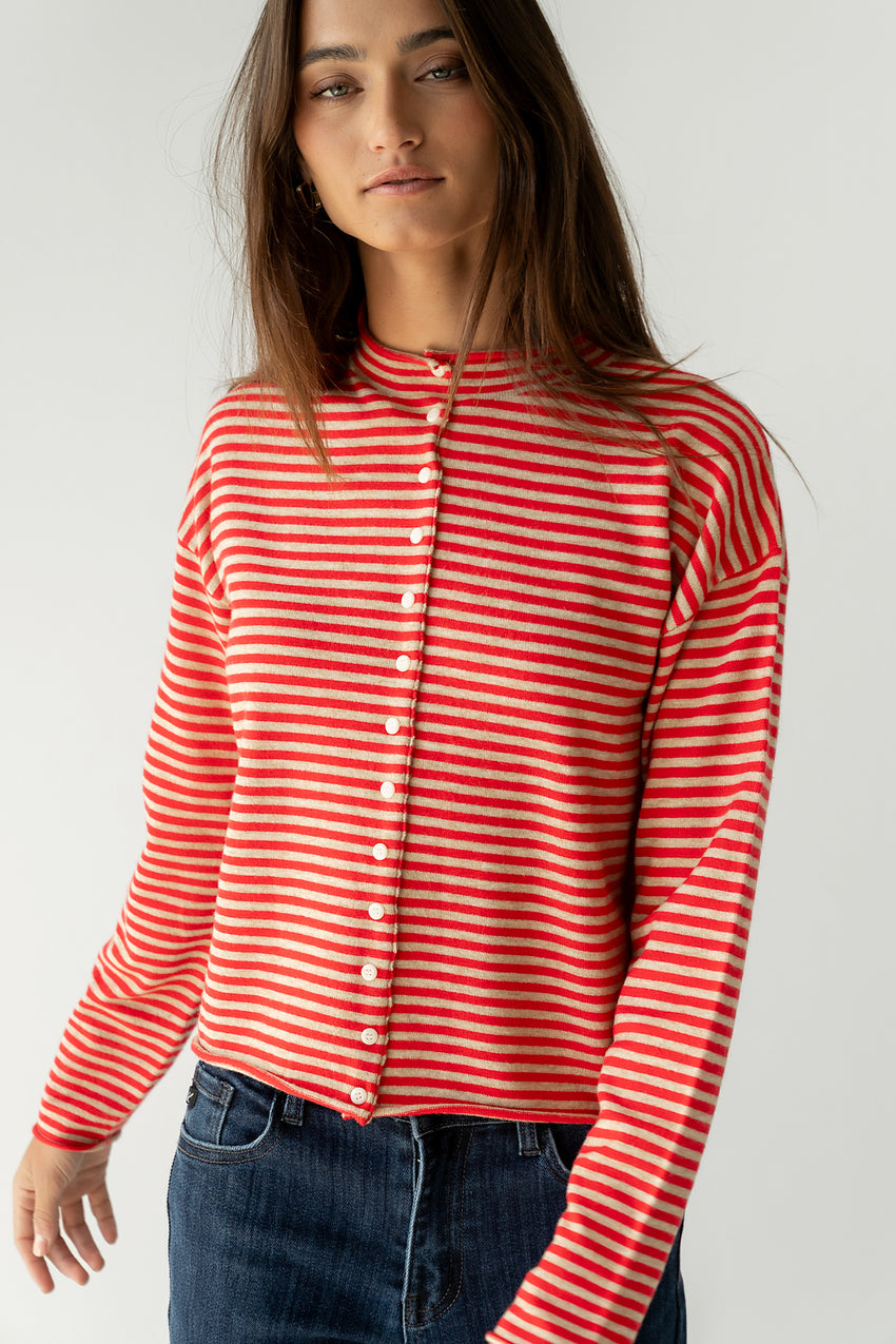 Julianne Striped Cardigan In Red