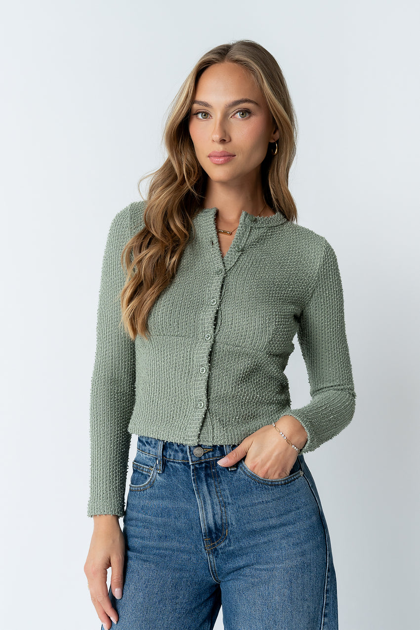 Mindy Button Front Sweater in Green - FINAL SALE