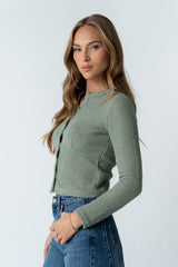 Mindy Button Front Sweater In Green - Final Sale