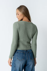 Mindy Button Front Sweater In Green - Final Sale