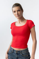 Freya Ribbed Top In Red
