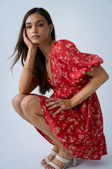 Lizzy Floral Mini Dress In Red - Final Sale
