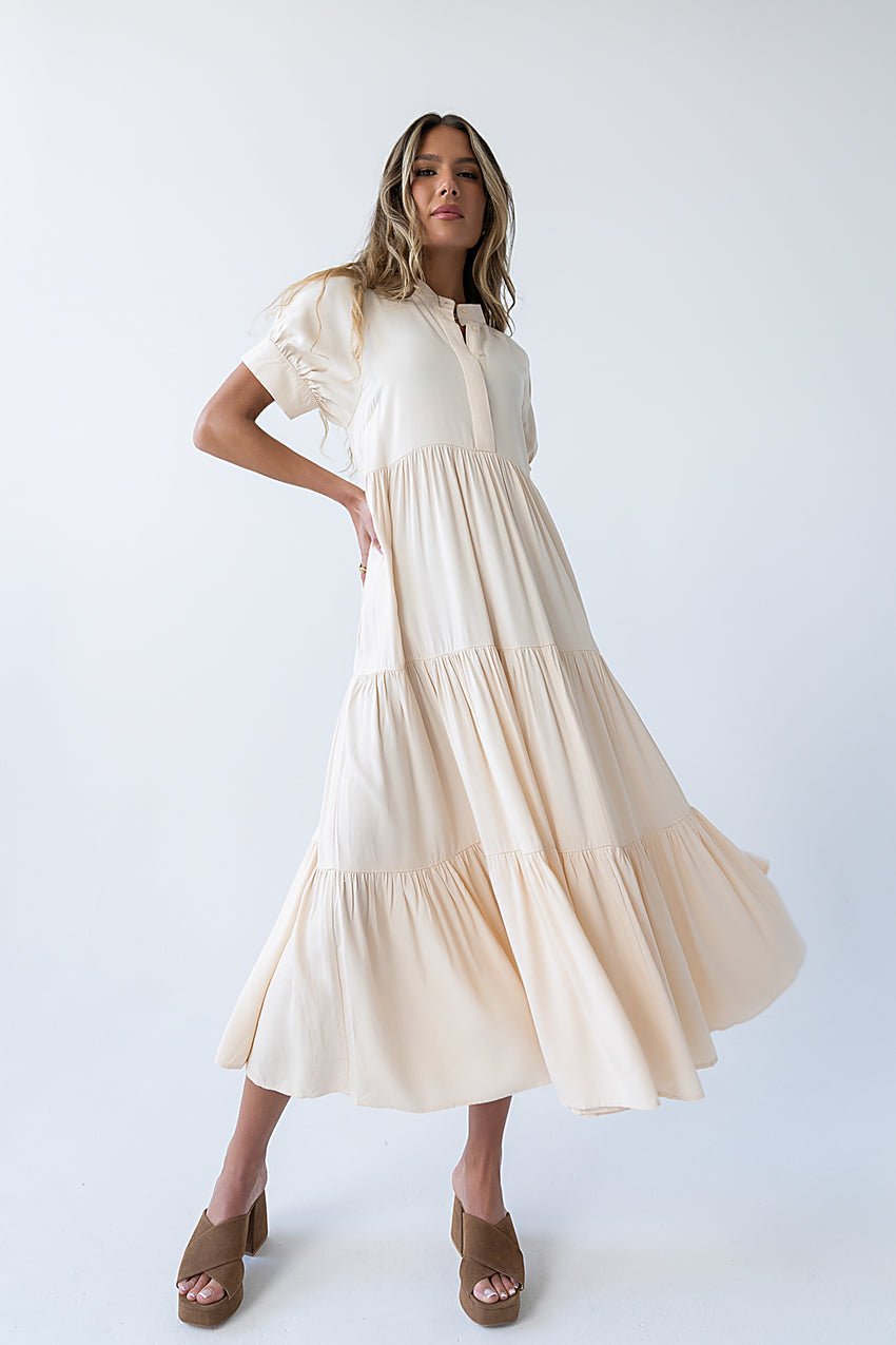 Amanda Tiered Dress In Cream