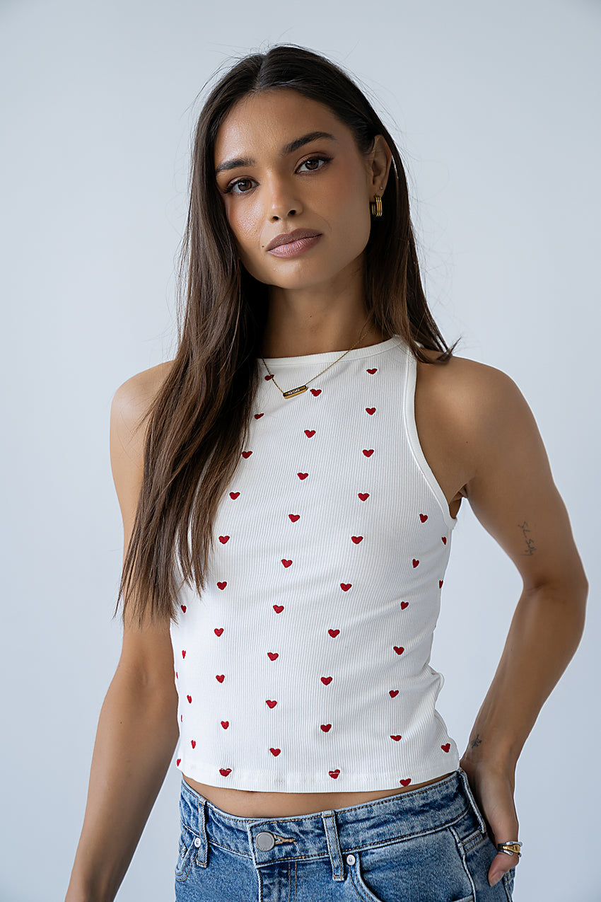 Mae Embroidered Heart Tank Top - FINAL SALE