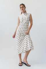 Tiffany Polka Dot Mock Neck Midi Dress