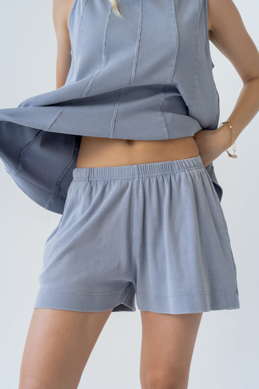 Kaytee Ribbed Shorts In Blue