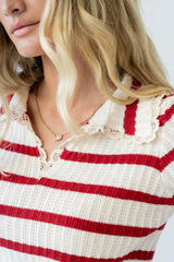 Tess Striped Collared Top In Red - Final Sale