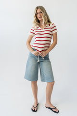 Tess Striped Collared Top In Red - Final Sale