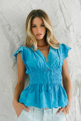 Kadie Embroidered Blouse In Blue - Final Sale
