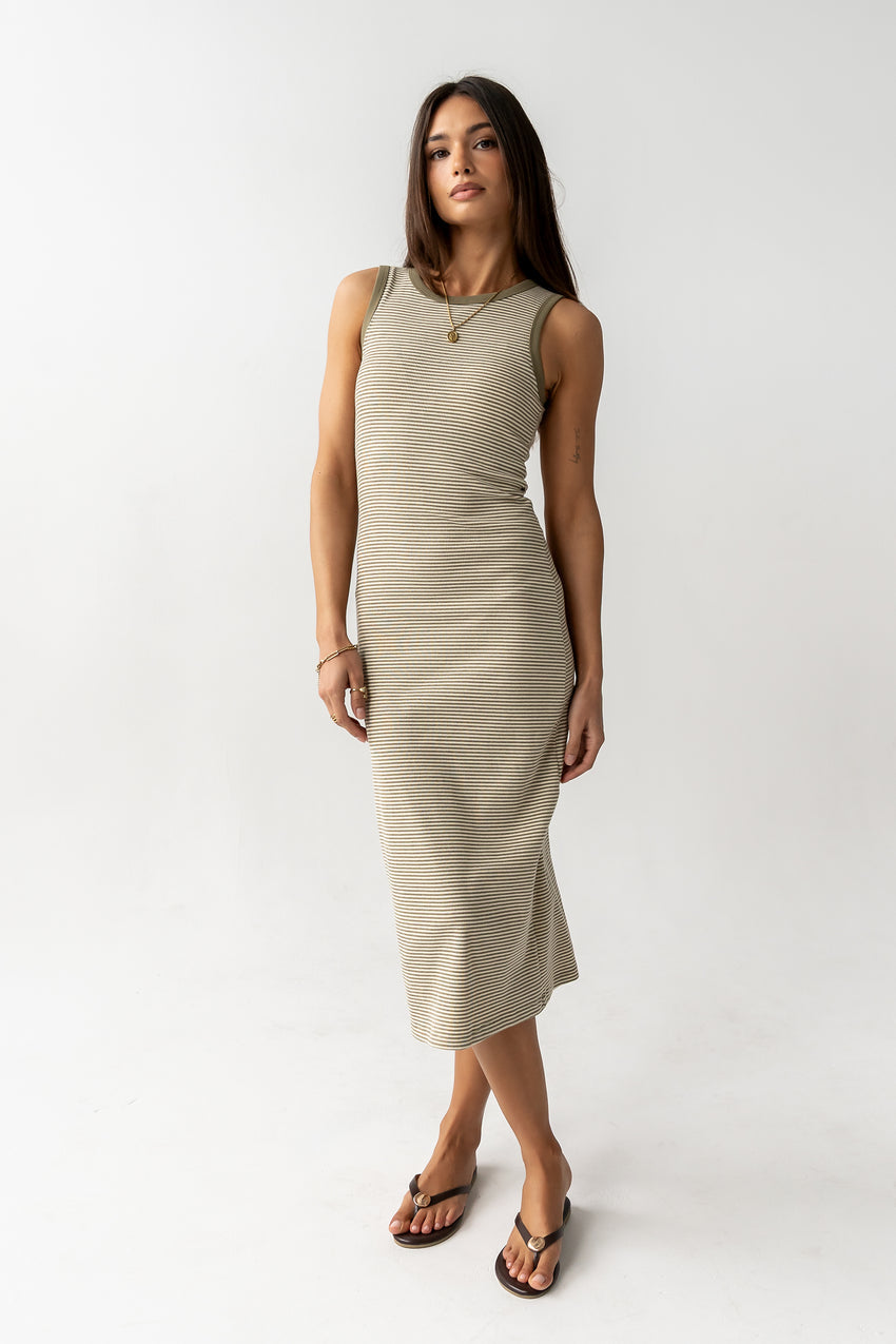 Kamber Striped Midi Tank Dress in Green - FINAL SALE