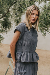 Ashton Smocked Top In Blue - Final Sale